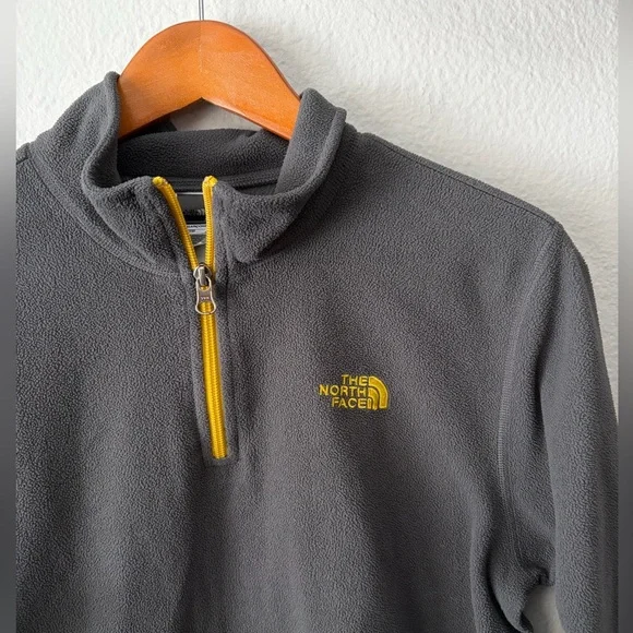 The North Face Kids Gray Yellow Quarter Zip-Up Fleece Boy’s XL 18/20 - Picture 2 of 10